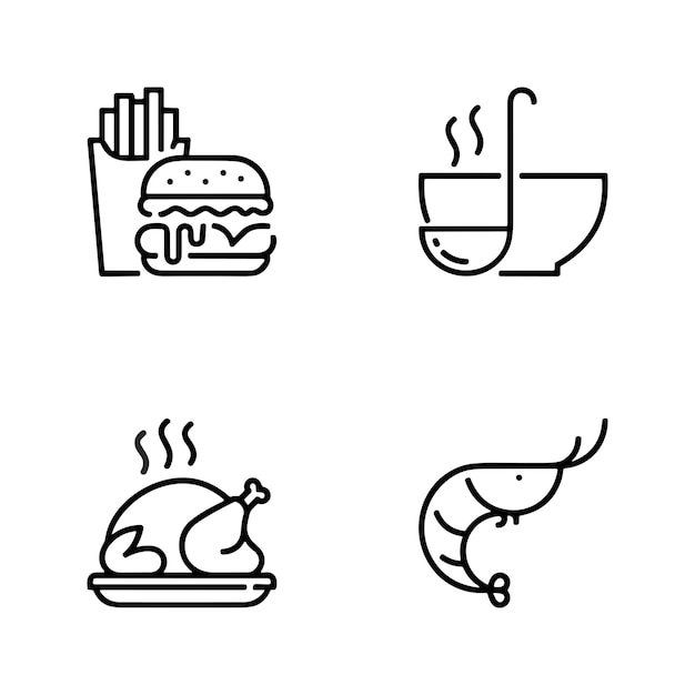 Vector line icons food to restaurant outline icon collection