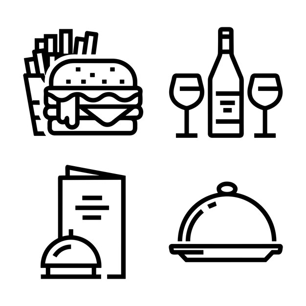 Vector line icons food to restaurant outline icon collection