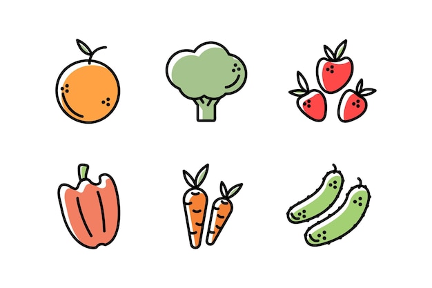 line icons set healthy food flat style