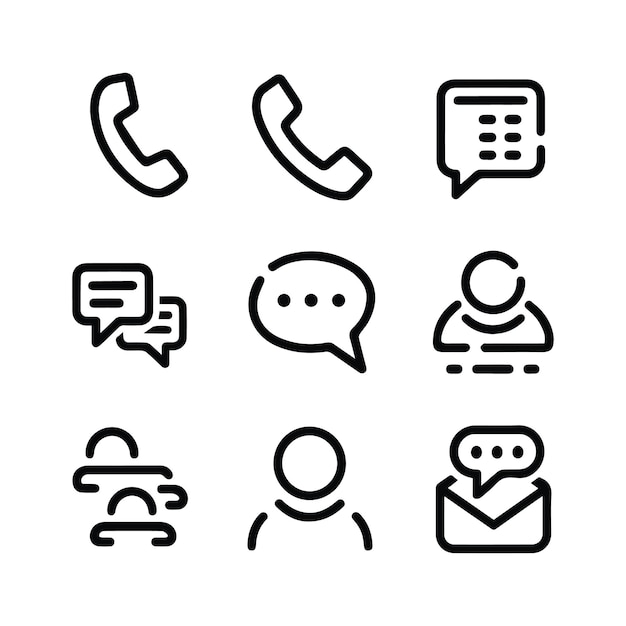 a line of icons with a phone and a man talking on it