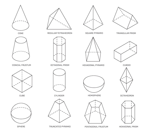 Line isometric shapes simple geometric forms for school learning and logo design