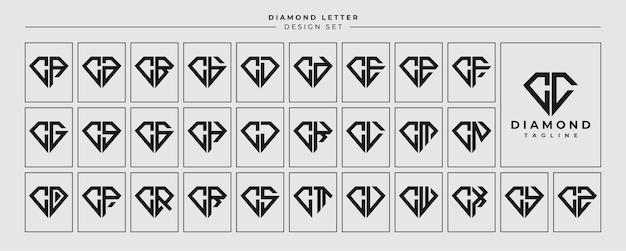 라인 주얼리 다이아몬드 글자 C 로고 디자인 세트
