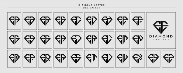 Line jewelry diamond letter E EE logo design set