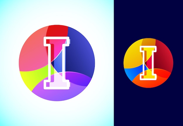 Vettore riga lettera i su un cerchio colorato simbolo grafico dell'alfabeto per l'identità aziendale o aziendale