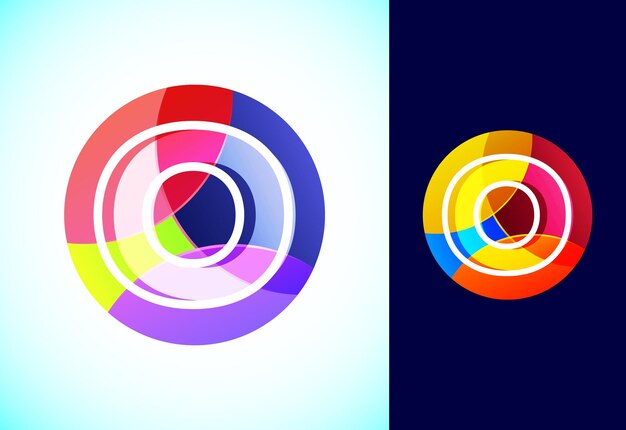 Линейная буква O на красочном круге Символ графического алфавита для бизнеса или компании