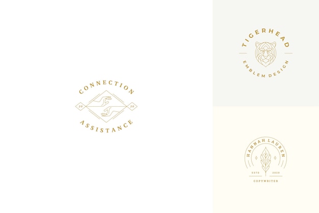Линия логотипов эмблемы набор шаблонов дизайна - женский жест руки иллюстрации простой минимальный линейный стиль. контурная графика для косметологии, брендинга и копирайтера.