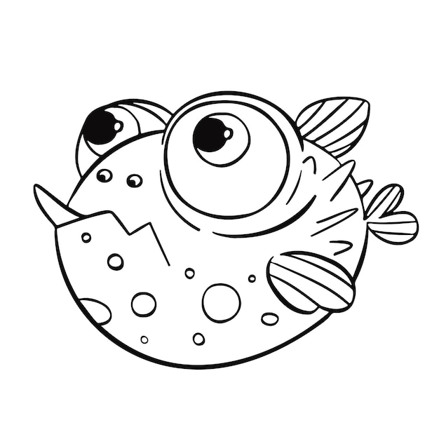 Line marine fish ball symbol vector hand drawn