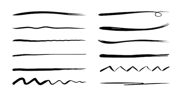 Sottolineatura tratto marcatore linea effetto pennello evidenziatore marcatore sottolineatura pennello vettoriale per la scrittura a mano