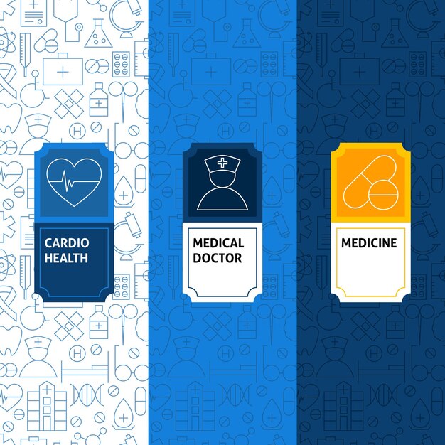 Line medicine patterns set. vector illustration of logo design. template for packaging with labels.