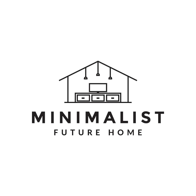 Linea minimalista casa moderna mobili logo design vettoriale simbolo grafico icona segno illustrazione