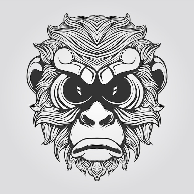 Vector line of monkey in black and white color