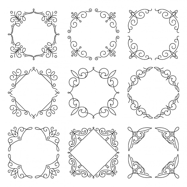 Line monogram frames set on white background