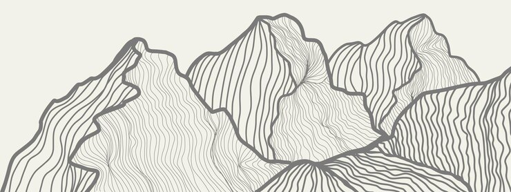 Vector line mountains hills hand drawn abstract mountain landscape background minimalistic line art
