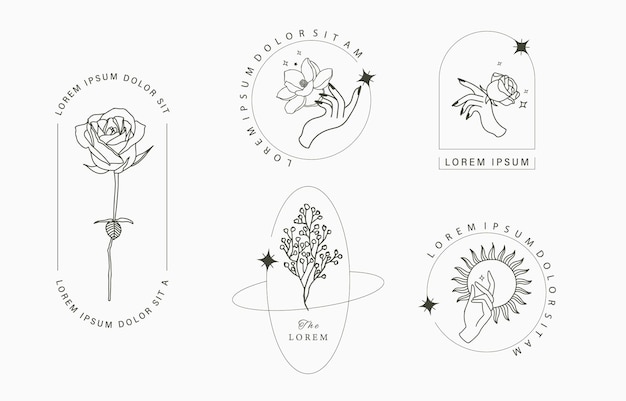 Line object collection with handmagnoliaroselavender flower