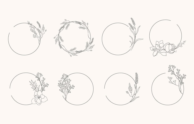 Vector line object collection with lavenderleafflowercircle