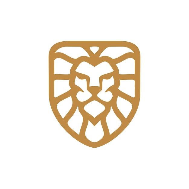 Line outline lion head shield logo design Lion crest vector icon