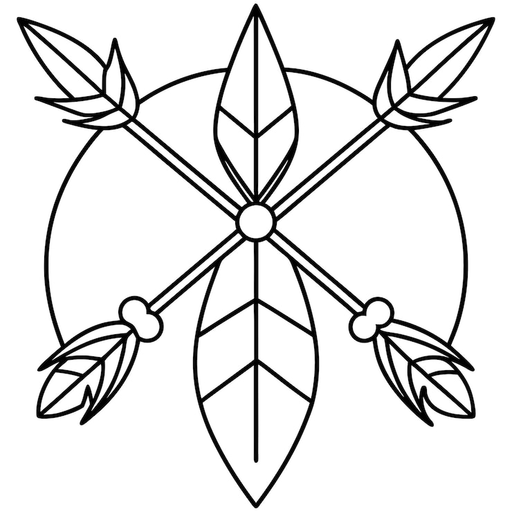 Vector line painting of crossed arrows with crescents and a full moon bohemian sticker design blackwork a