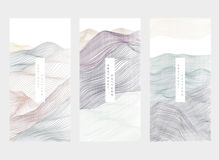 Vector line pattern vector abstract art curve pattern mountain forest banner design hand drawn wave