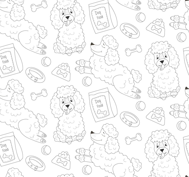 Линия Pattern белый пудель и игрушки для собак на белом фоне