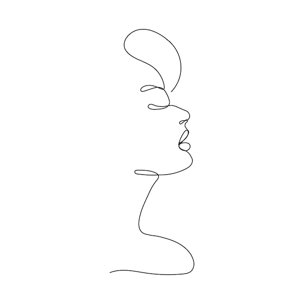 Линейный портрет. Лицо женщины в одну линию. Искусство линии лица. Непрерывная линия. Иллюстрация моды