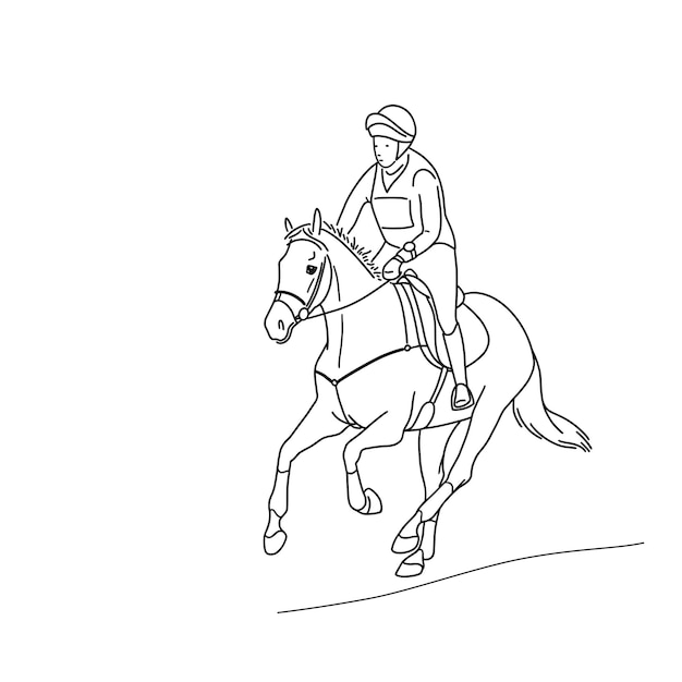 Vector line portrait of rider and warmblood horse galloping during equestrian eventing competition