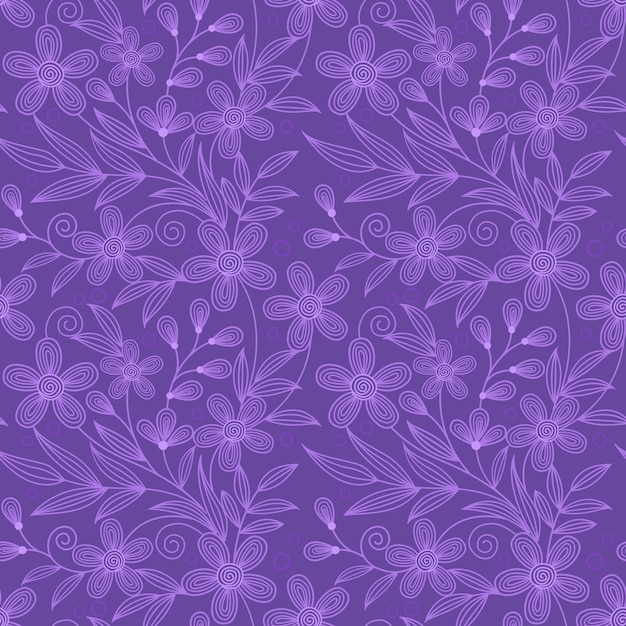 Line purple flowers seamless pattern