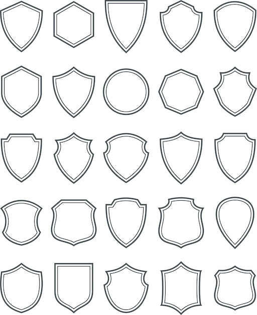 Vector line shield icon set.