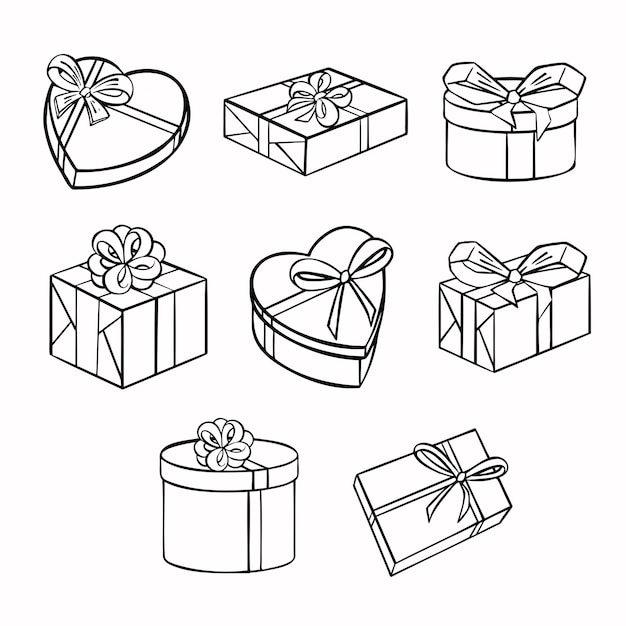 Line sketch of holiday gift with bow vector illustration