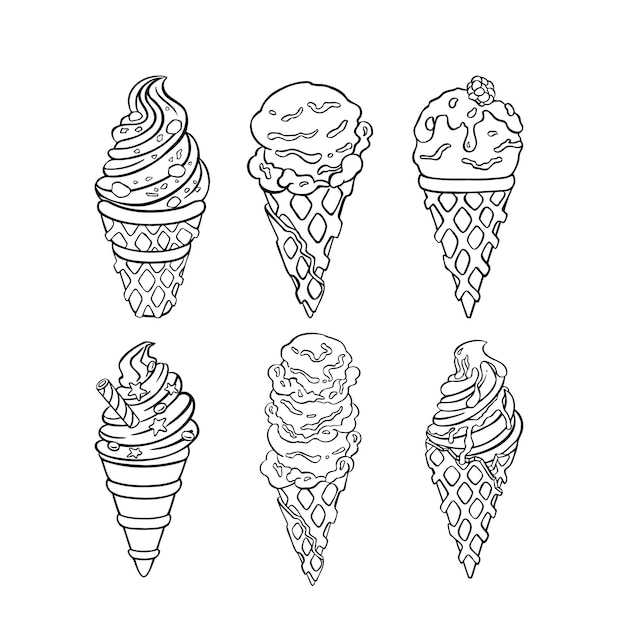 Vector line sketch ice cream set vector illustration