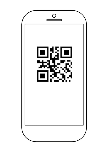 Line sketch phone smartphone qr code vector illustration