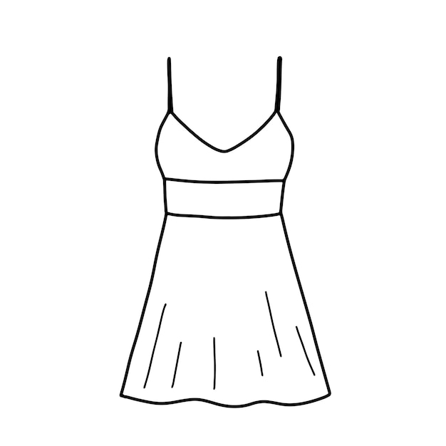 Line sketch of short dress for girl Doodle dress with pleats Funny clothing