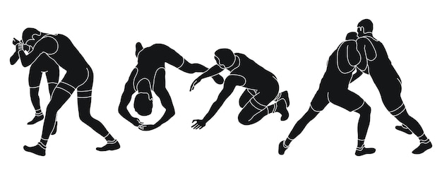 Линейный эскиз силуэтов спортсменов борца в борьбе греко-римской борьбы