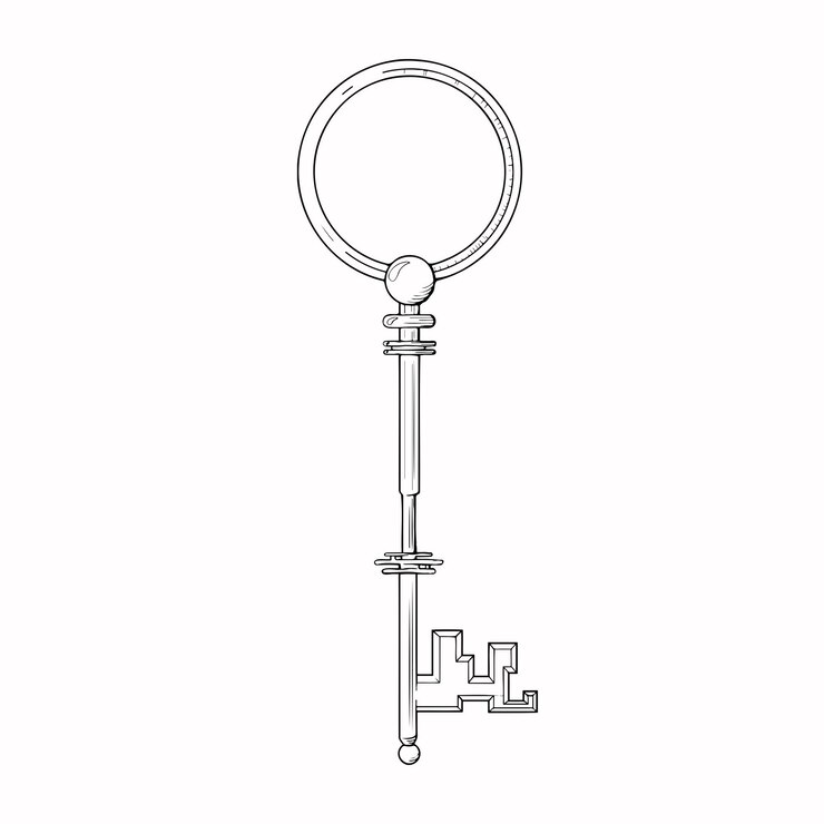 Line sketch of technological door key symbol vector