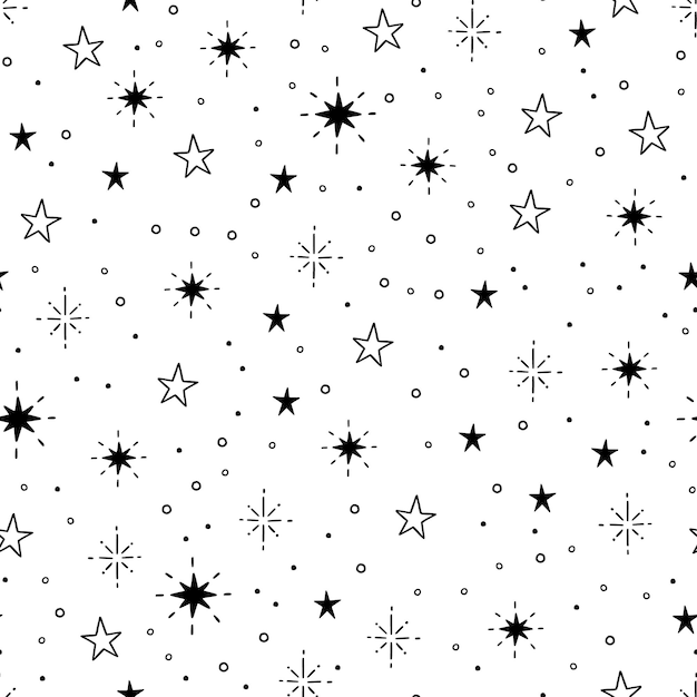 Line star glitter shine of doodle seamless pattern Star shine glow spark glitter sparkle light background Hand drawn sketch doodle style