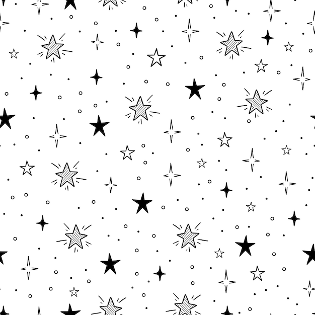 Line star glitter shine of doodle seamless pattern star shine glow spark glitter sparkle light background schizzo disegnato a mano stile doodle