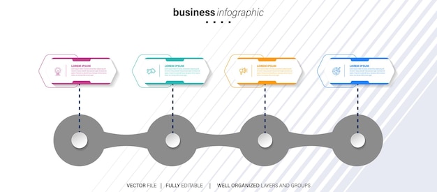 Line step infographic 4 options workflow diagram circle timeline number infograph process steps c