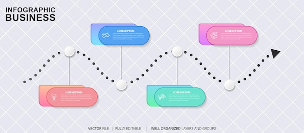 ラインステップインフォグラフィック4オプションワークフロー図番号インフォグラフプロセスステップチャート（ラインi付き）