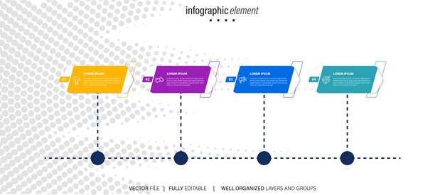 ラインステップインフォグラフィック4オプションワークフロー図番号インフォグラフプロセスステップチャート（ラインi付き）