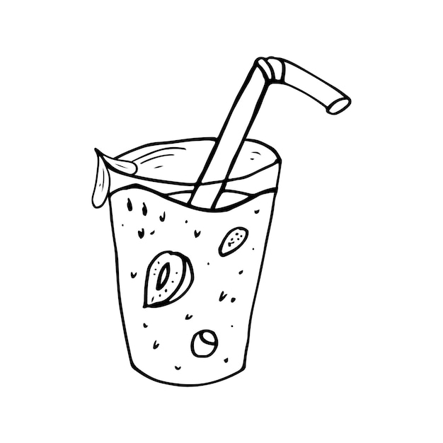 Line style cold drink Healthy drink vector illustration Fruit drink jelly Doodle simple outline