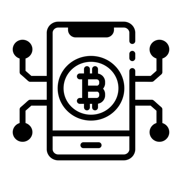 ビットコイン取引アプリを示すラインスタイルのアイコン