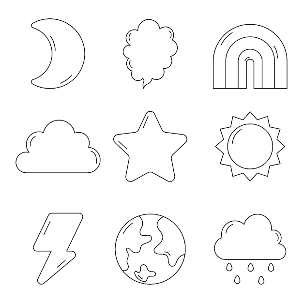 line style icons set weather isolated on white background