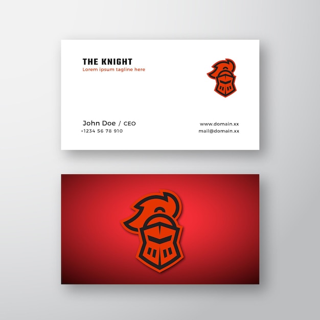 Vector line style knight helmet abstract vector logo and business card template