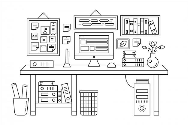 Vector line style office table desk