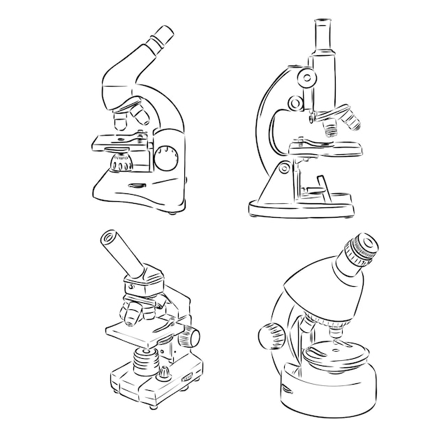 Illustrazione vettoriale in stile linea del logo del microscopio dell'illustrazione vettoriale del microscopio