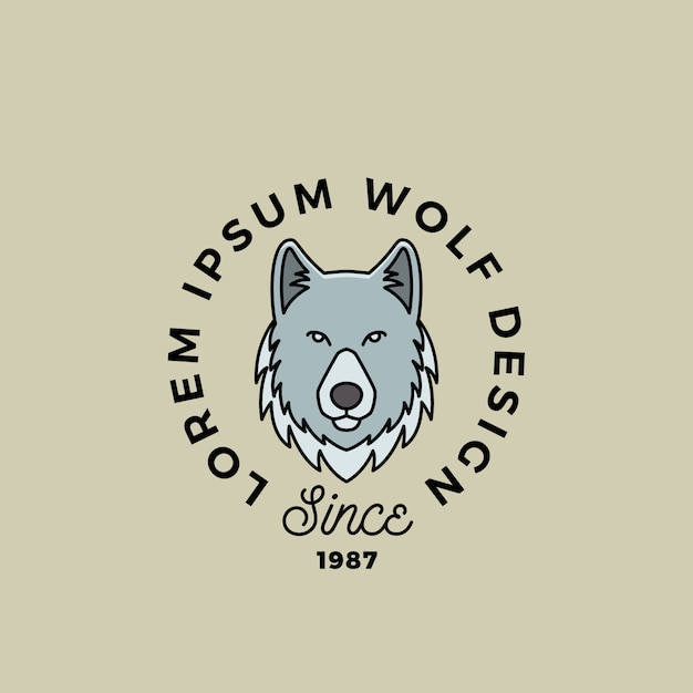 Line style wolf face with retro typography.