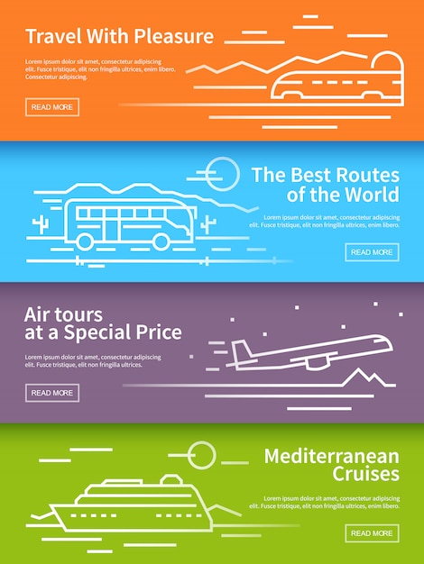 Vector line travel banners set.