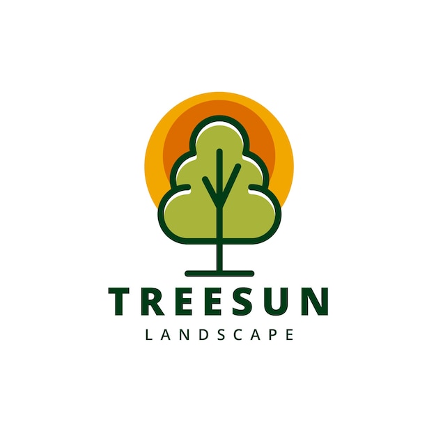 Line tree sun logo design