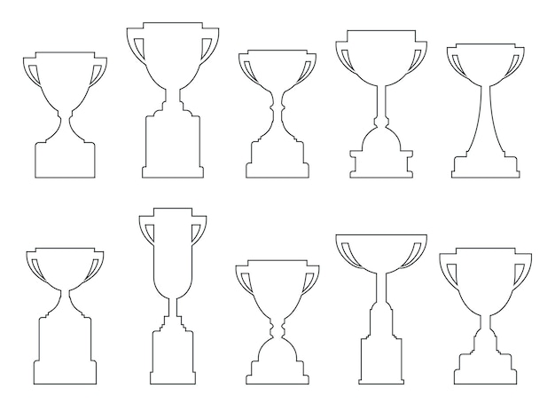 Vettore line trophy cup collection elemento premio del campionato per giochi e app