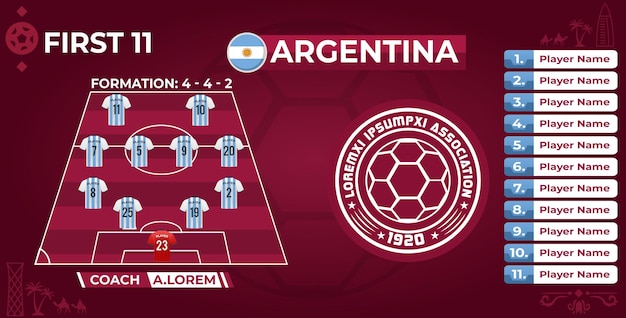 Line up for first 11 of Argentina Soccer Team