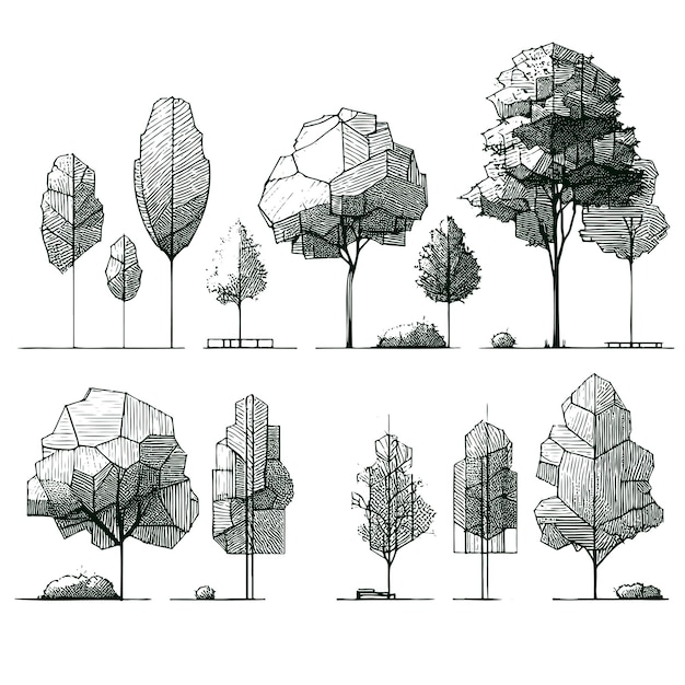 Vector line vector illustration rough hand drawn sketch tree perfect for architectural